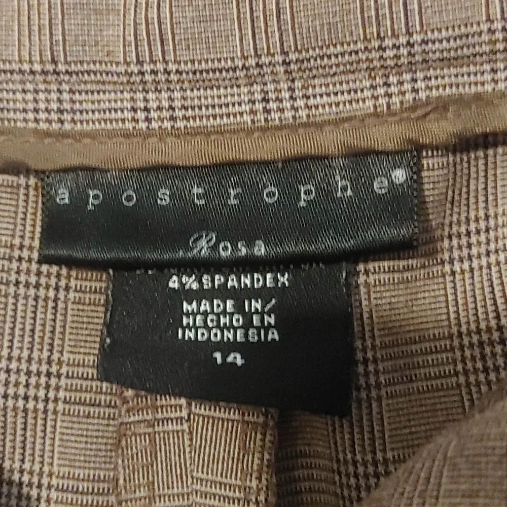 Apostrophe Brown Checkered Wide Leg Ankle Pants Women's Size 14 Academia Y2K